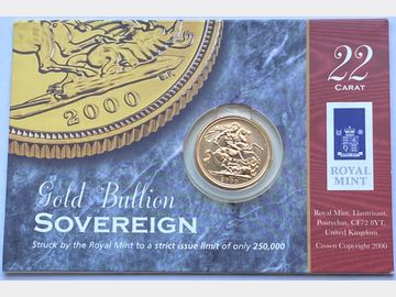 2000 ELIZABETH II GOLD SOVEREIGN ON ROYAL MINT CARD