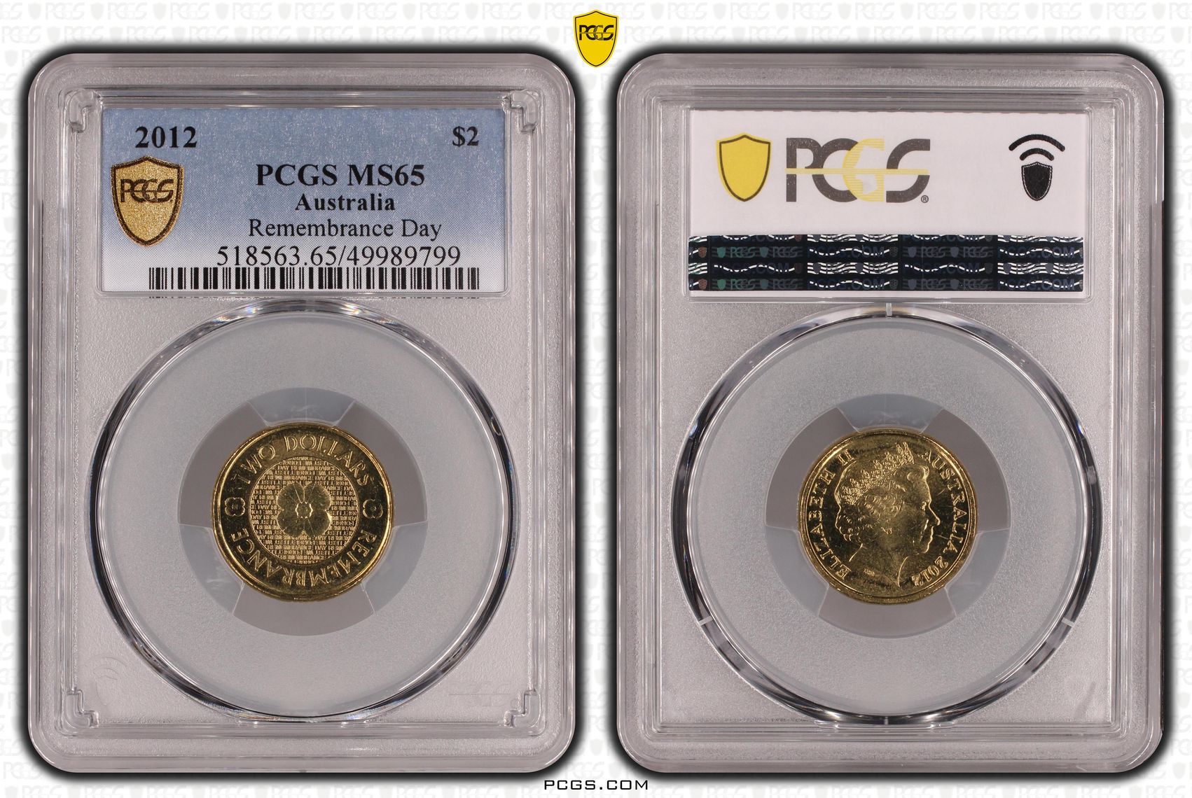 Remembrance Day, Two Dollar, 2012, PCGS MS65
