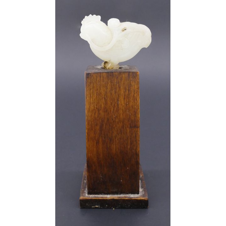Chinese Qing White Jade Rooster on Stand