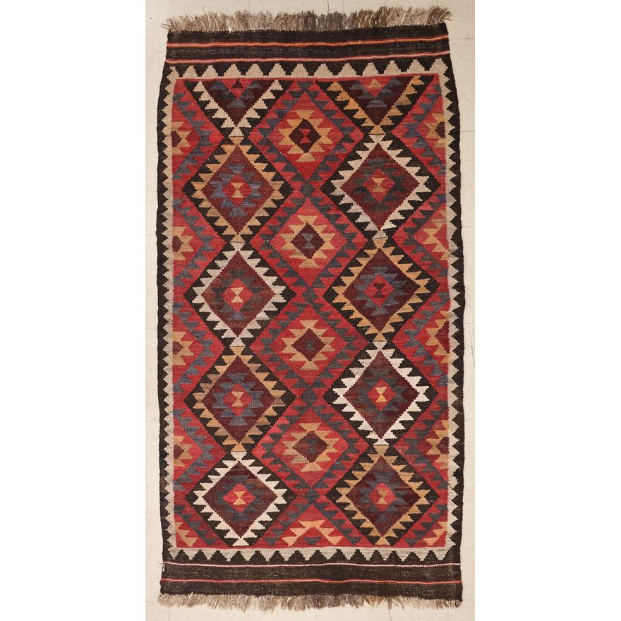 Old Afghan Kilim Three Row Diamond Rug 3'x6'