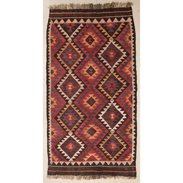 Old Afghan Kilim Three Row Diamond Rug 3'x6'