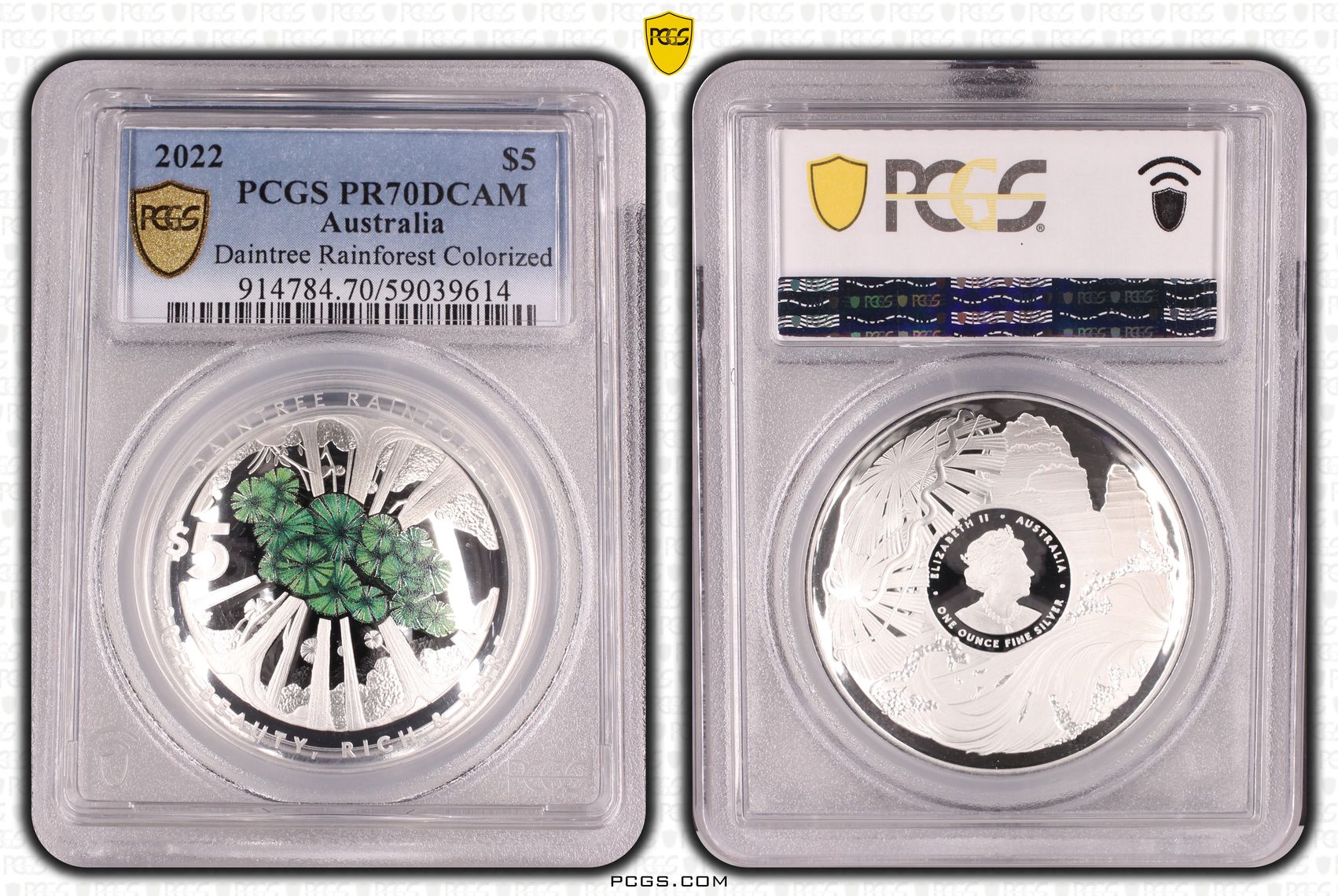 Daintree Rainforest Colorized, Five Dollar, 2022, PCGS PR70DCAM