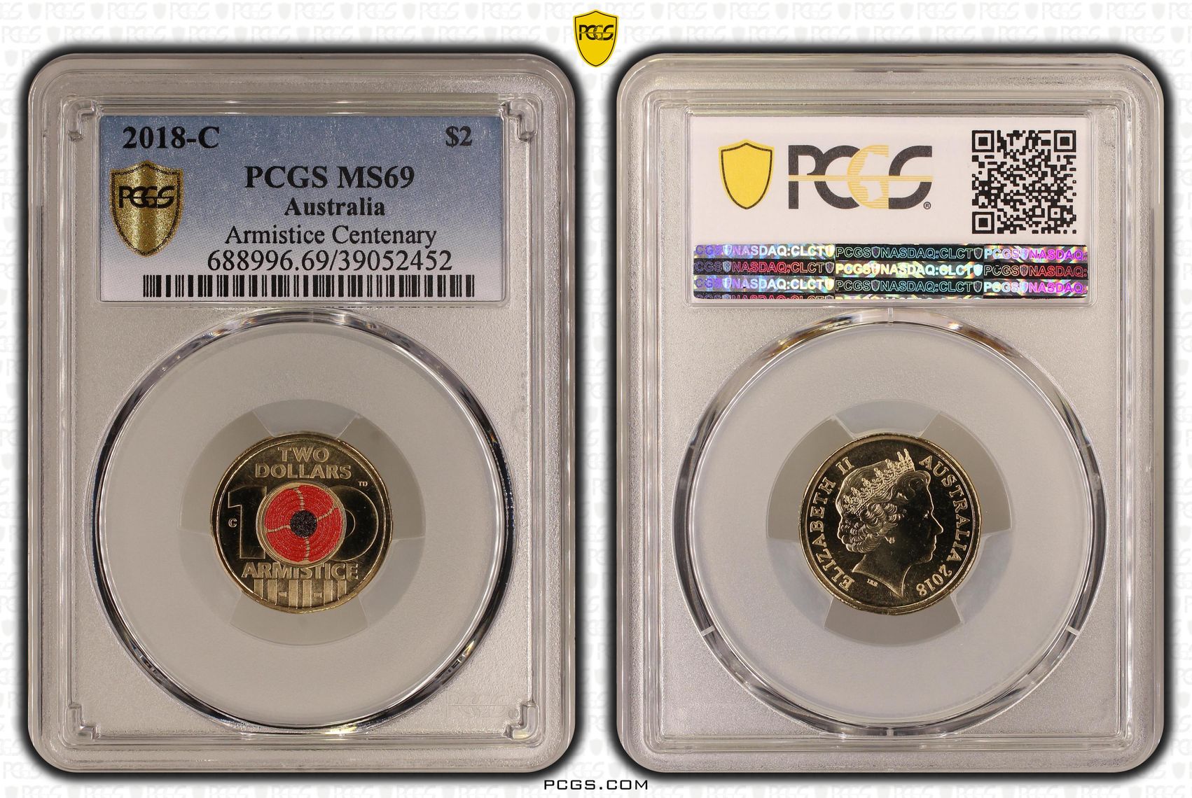 Armistice Centenary Colorized, Two Dollar, 2018-C, PCGS MS69