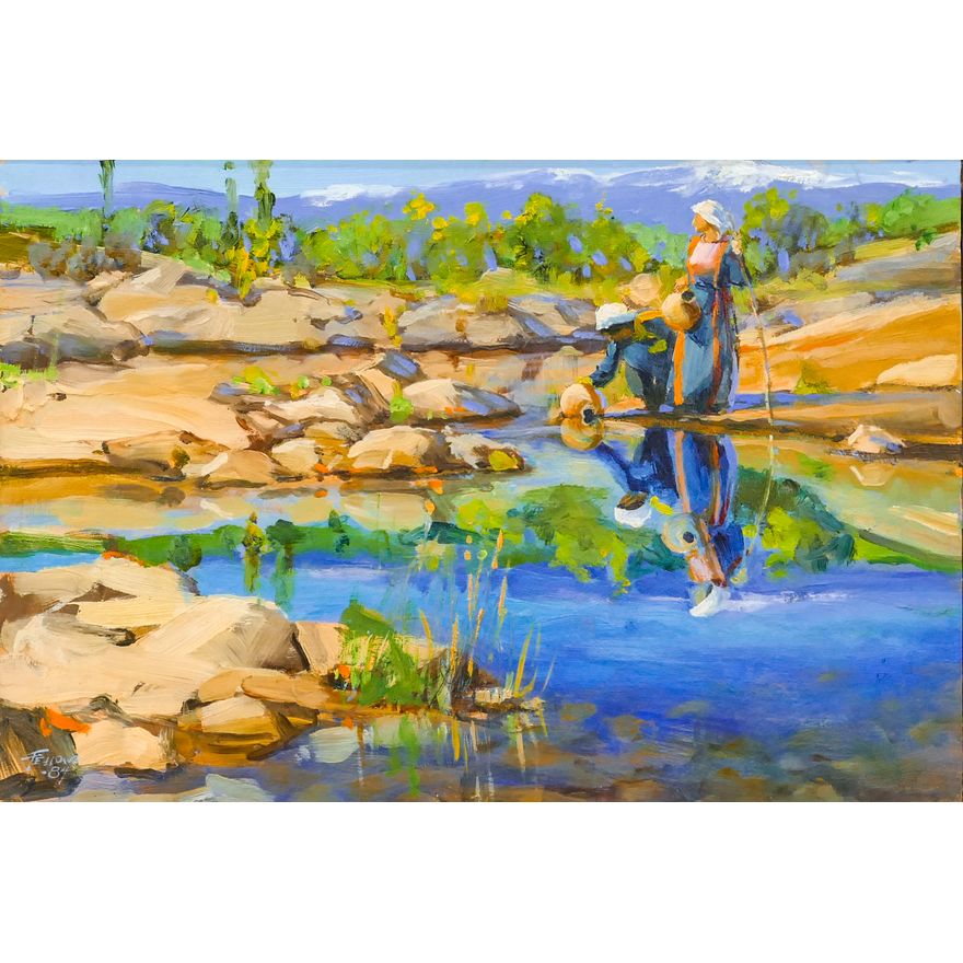 Jack Fellows ''Desert Scene'' 1984 Signed Oil on Masonite