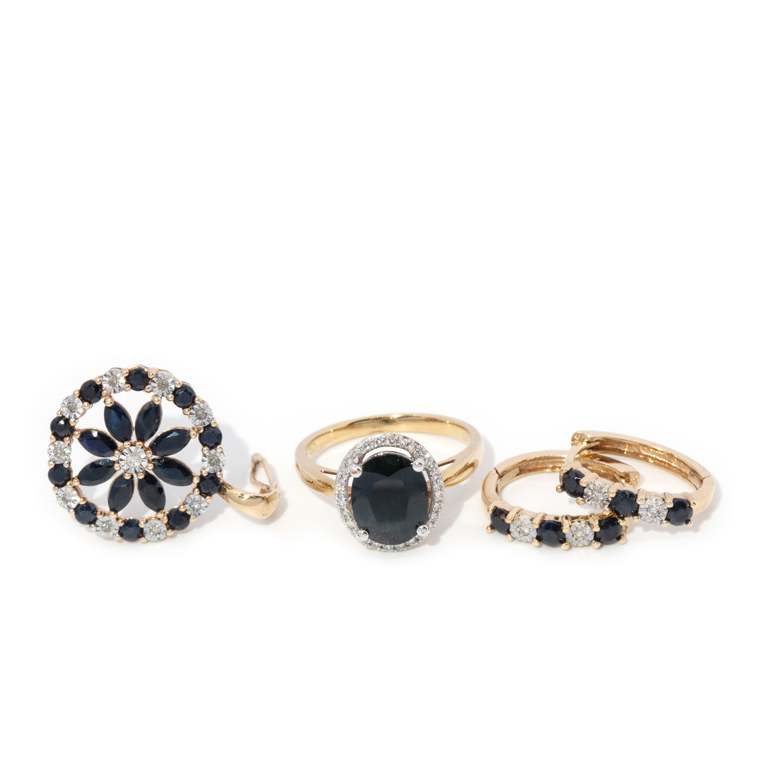 9 carat sapphire and diamond jewellery set
