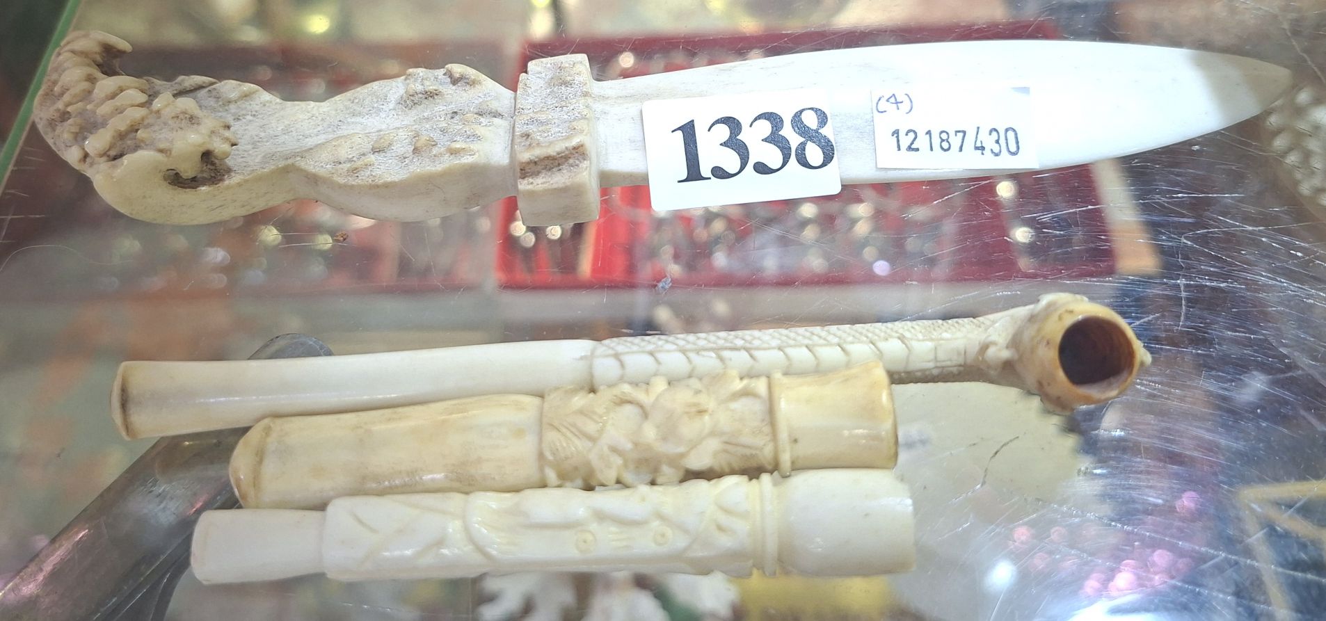 Bone Carved Knife And Pipes