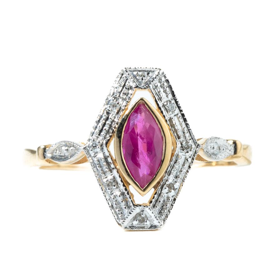 Ruby & Diamond 9ct Gold Ring,