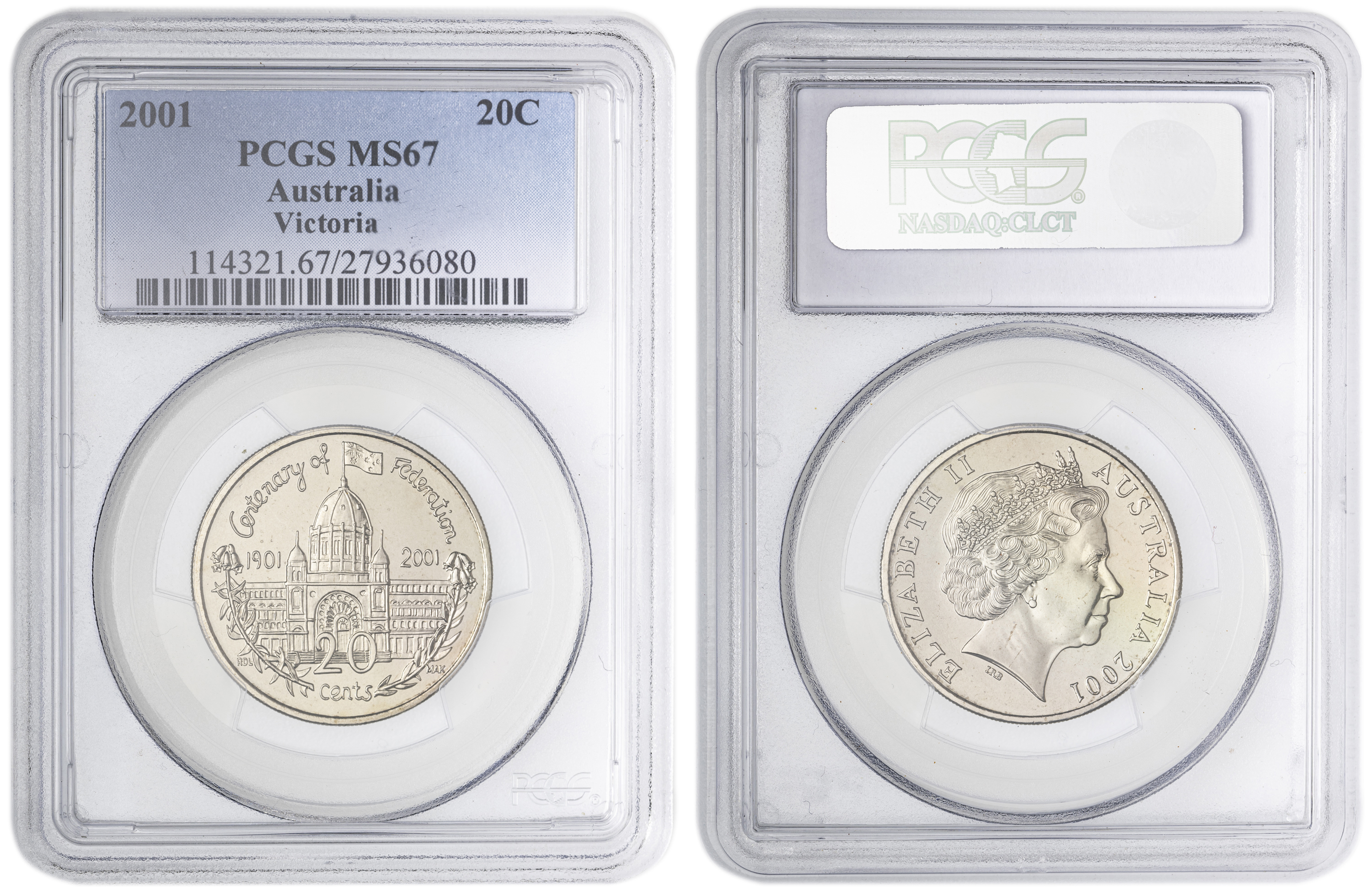 Victoria , Twenty Cent, 2001, PCGS MS67