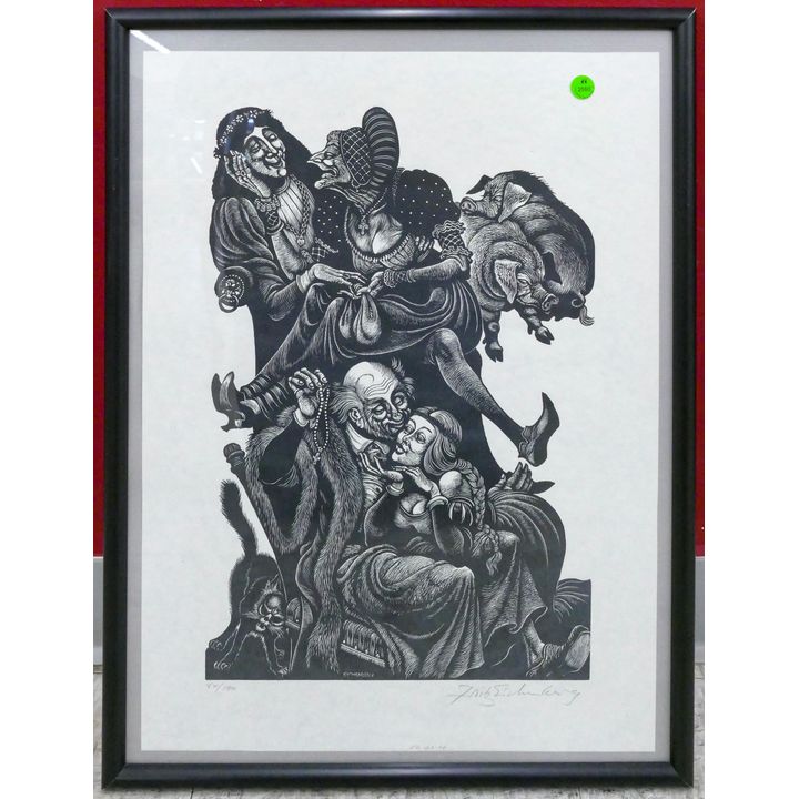 Fritz Eichenberg ''Follies of Old Age'' S/N Lithograph Framed 24''x18''