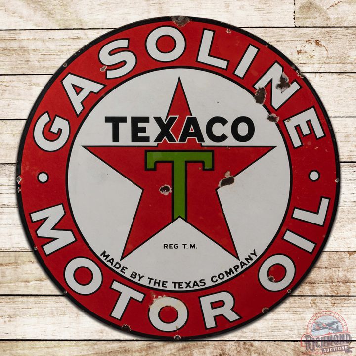 Texaco Gasoline Motor Oil 42" Double Sided Porcelain Sign