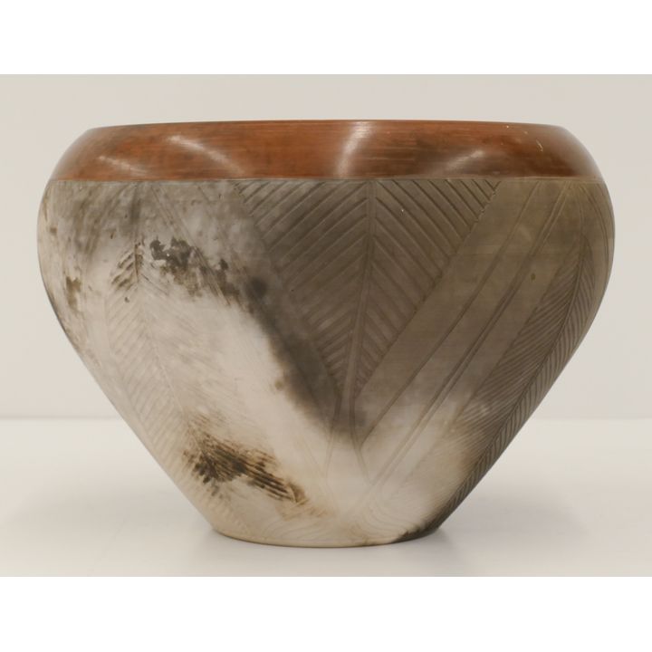 Nancy Meeker Raku Feather Pottery Bowl 6.5''x9''