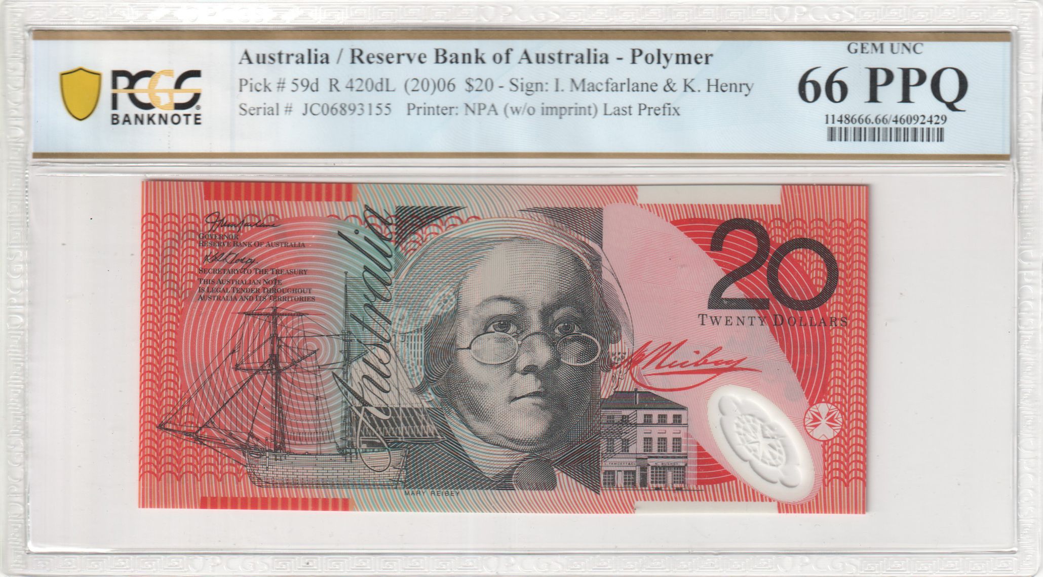 Macfarlane/ Henry, Last Prefix, Twenty Dollar, 2006, PCGS Gem UNC 66 PPQ