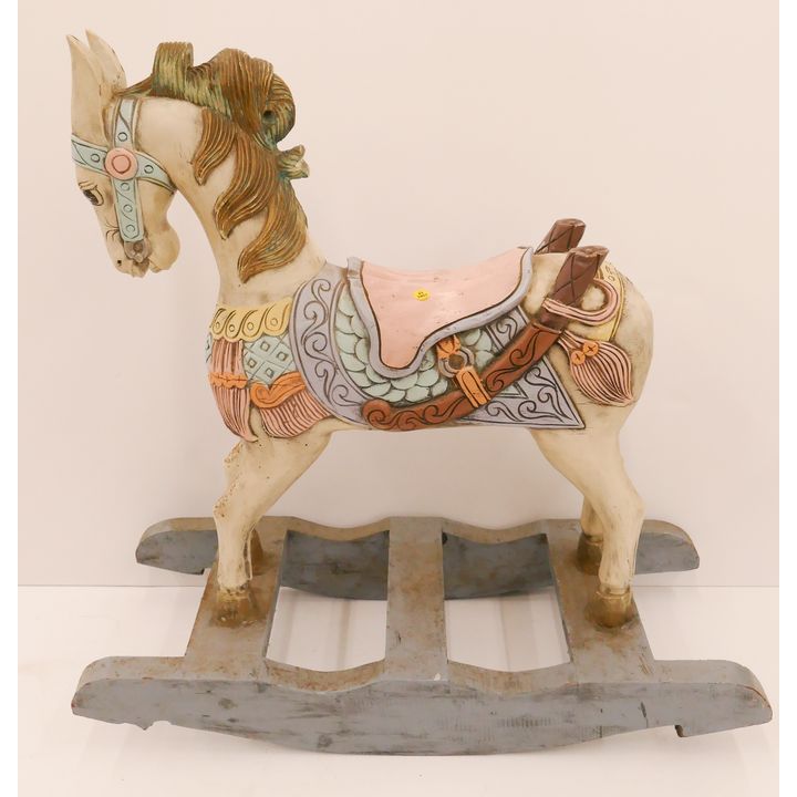 Painted Wood Carousel Rocking Horse- 35x35x14''- missing tail