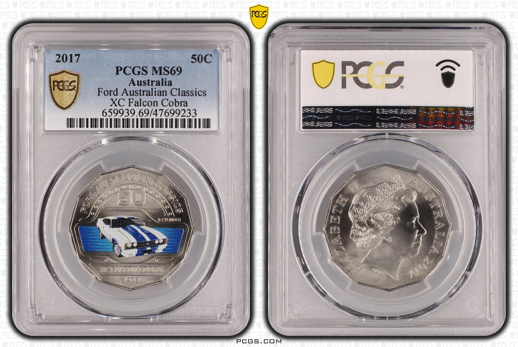Elizabeth II, Ford Australian Classics - XC Falcon Cobra, Fifty Cent, 2017, PCGS MS69