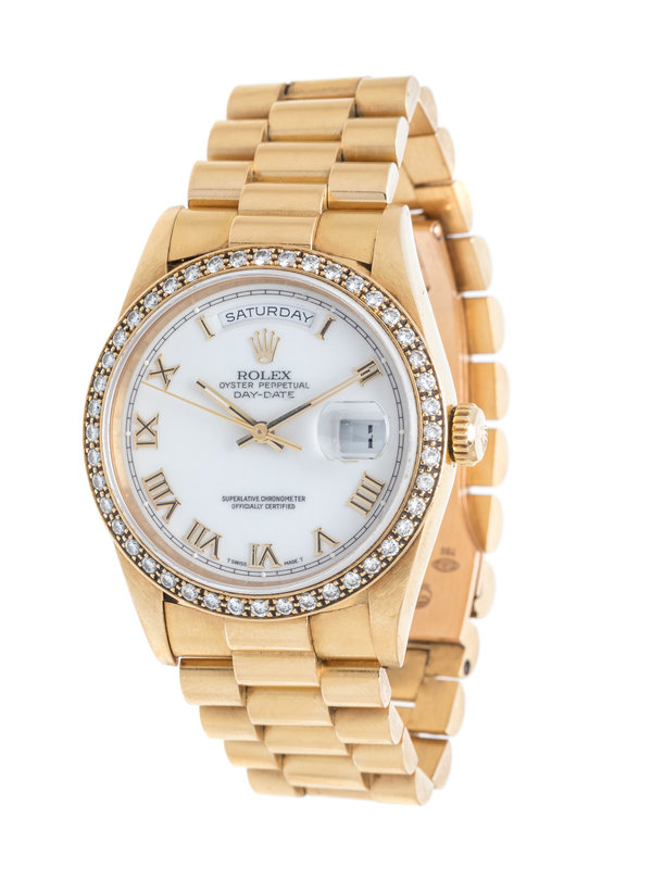 ROLEX, 18K YELLOW GOLD AND DIAMOND REF. 18238 'OYSTER PERPETUAL DAY-DATE' WRISTWATCH, CIRCA 1995