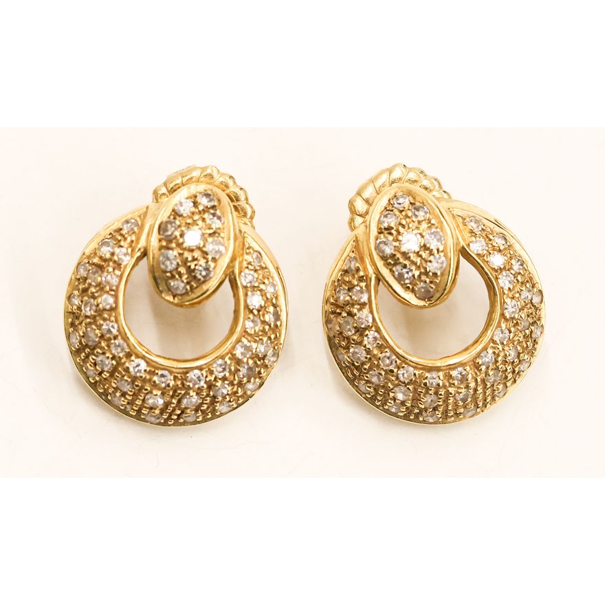 Pair 18k Diamond Round Earrings