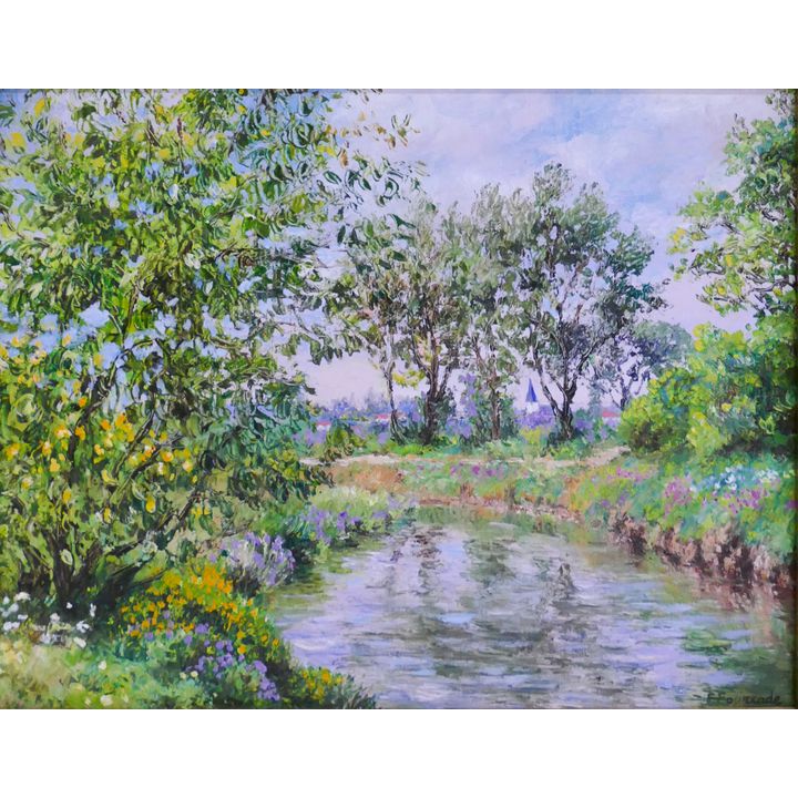Elisabeth Fourcade 'Riviere eu Normandie' Oil on Canvas Painting.
