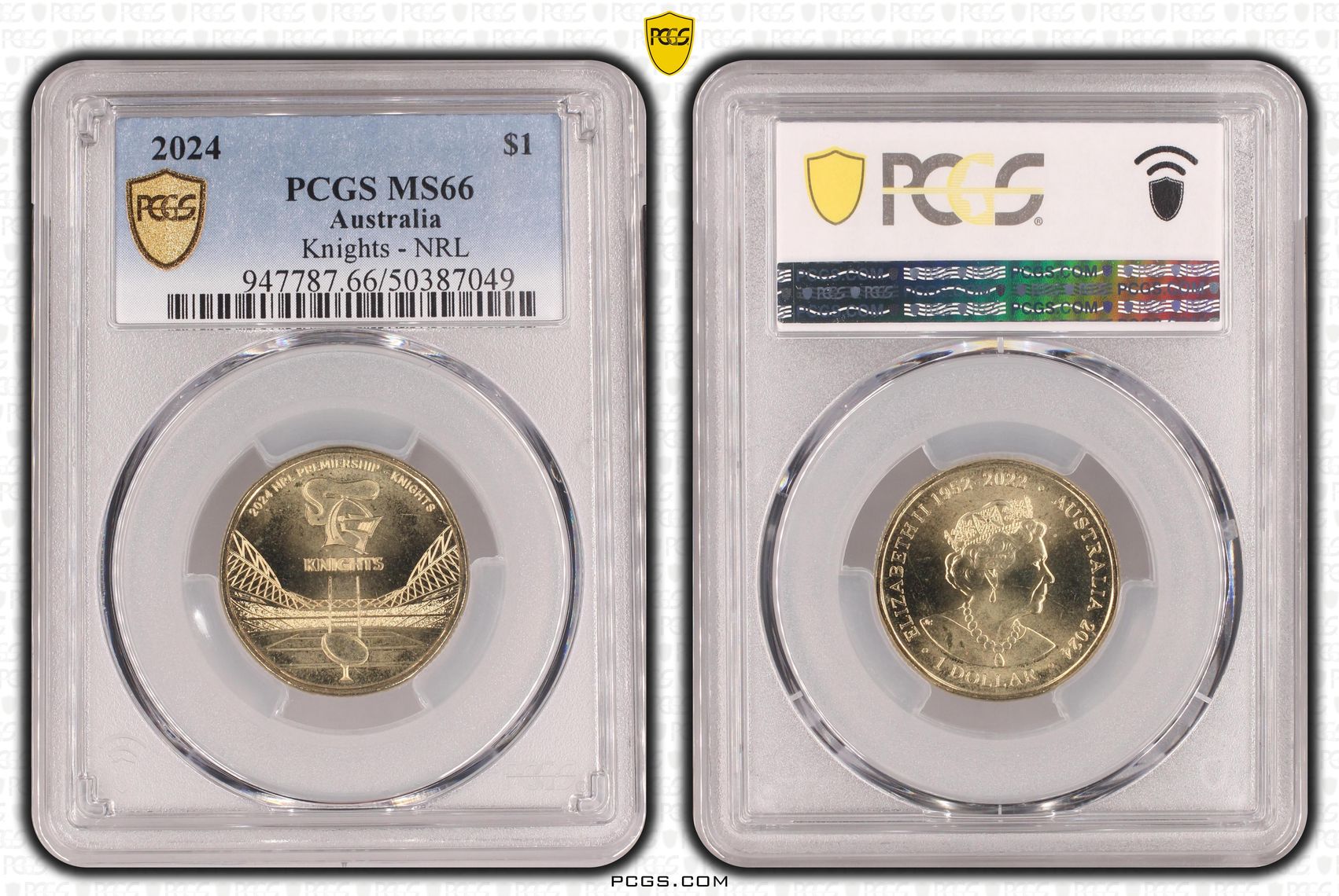 366 · Elizabeth II, Knights - NRL , One Dollar, 2024, PCGS MS66
