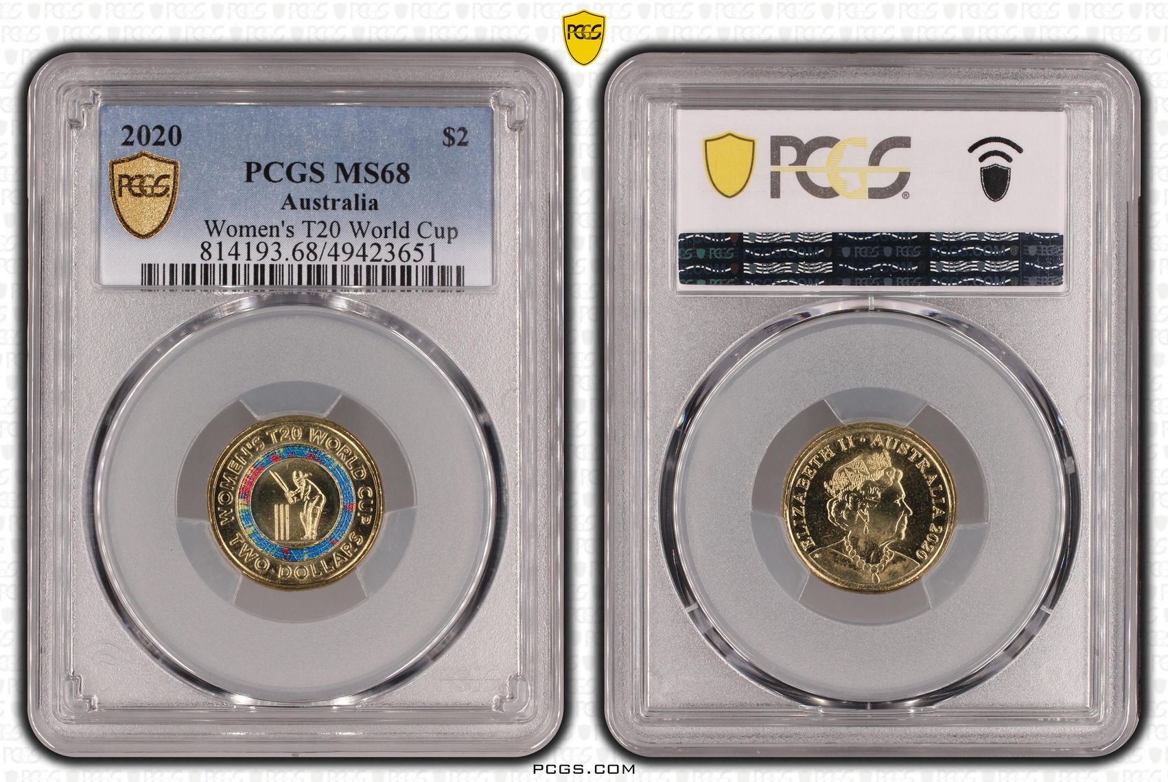 Women's T20 World Cup Colorized , Two Dollar, 2020, PCGS MS68