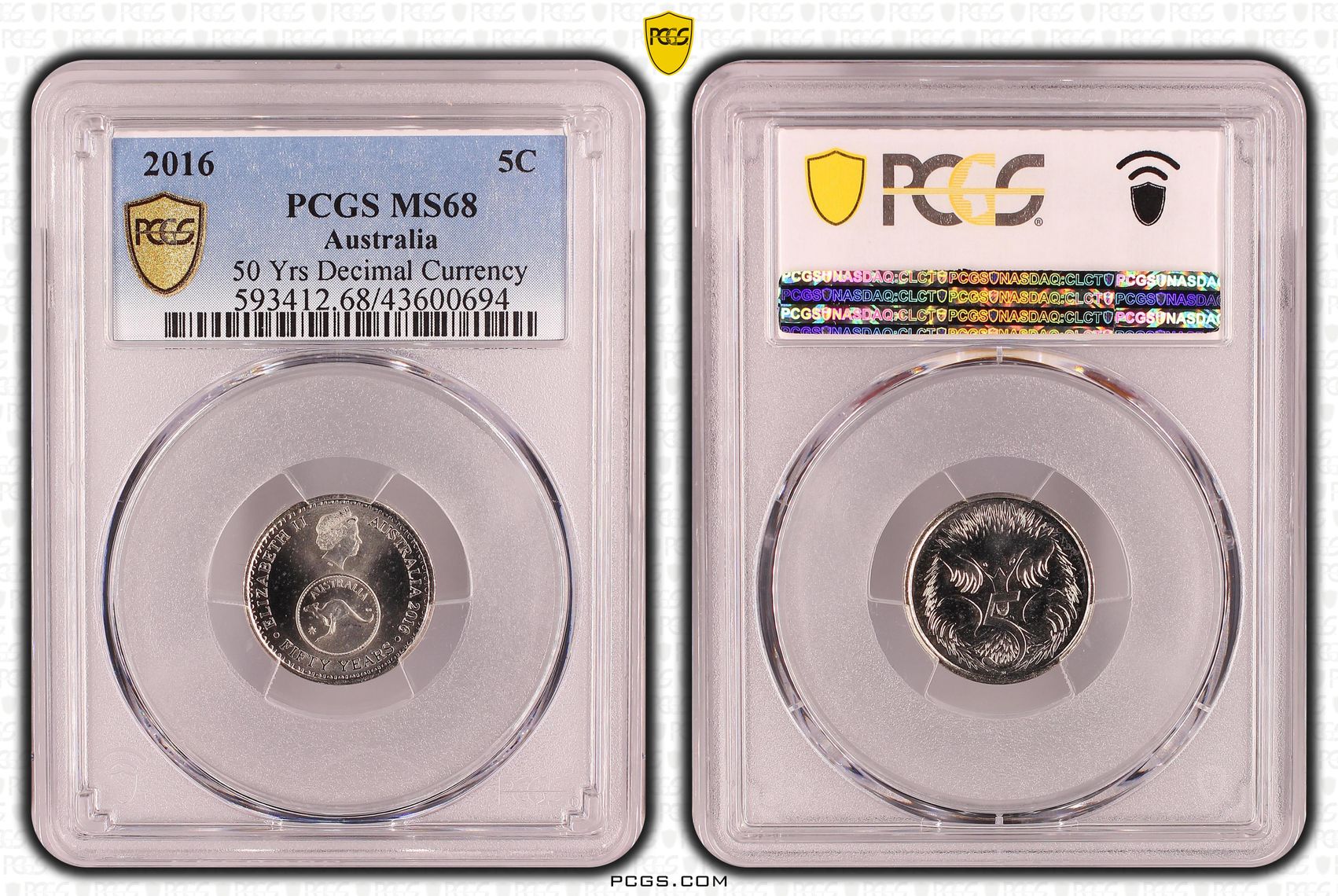 120 · Elizabeth II, 50 Yrs Decimal Currency , Five Cent, 2016, PCGS MS68