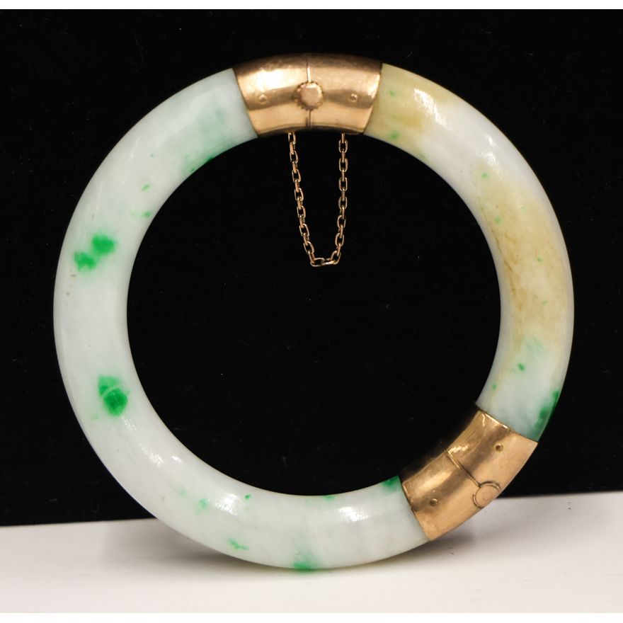 Chinese Jadeite and Gold Bangle Bracelet