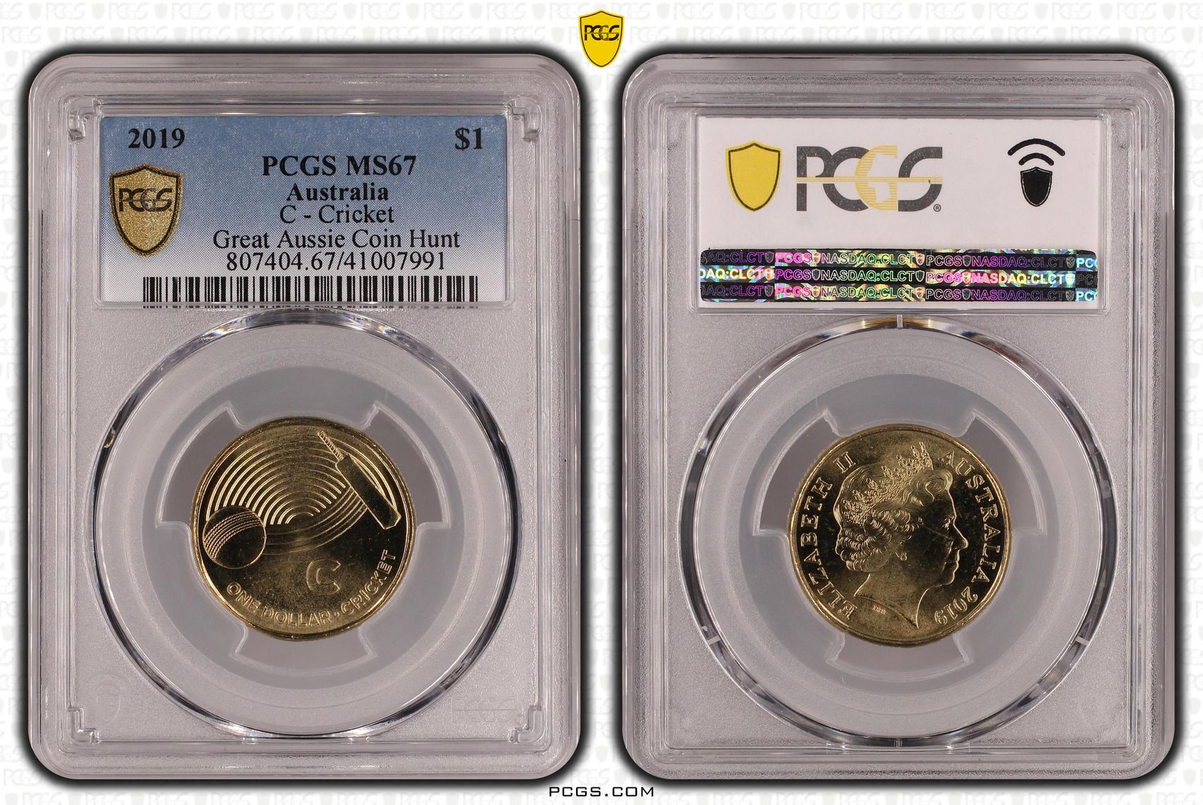 414 · 2019 Australia One Dollar, $1 C - Cricket Great Aussie Coin Hunt PCGS - MS67 -991
