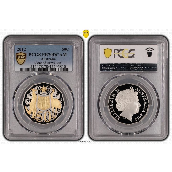 2012 Australia Fifty Cent, 50c Coat of Arms Gilt PCGS - PR70DCAM POP 27/0 -810