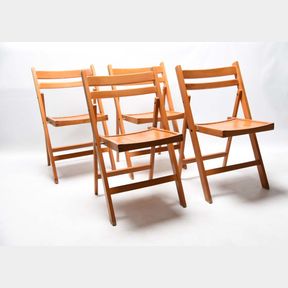 Arts & Crafts Style Mid Century Folding Wooden Chairs - Set of 4