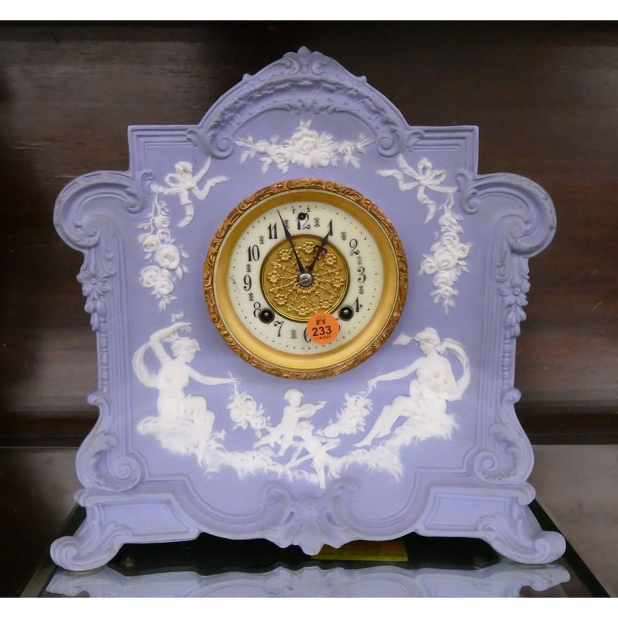 Antique German Jasperware Mantle Clock- 12x12''