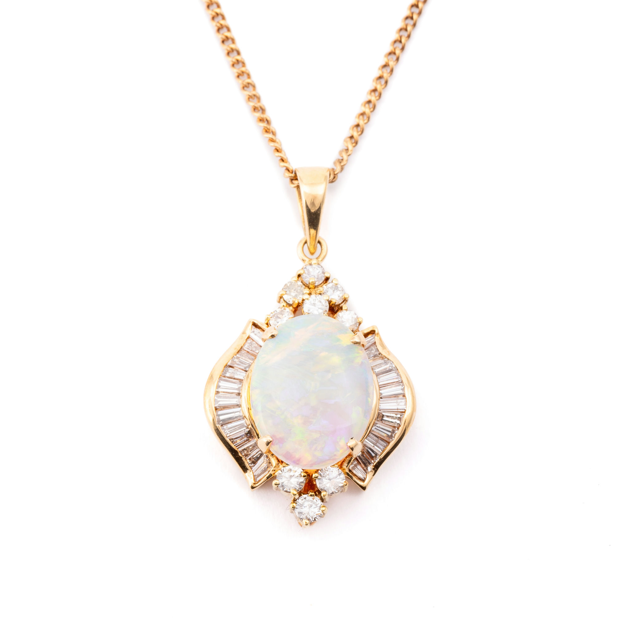 Opal & Diamond Pendant & Chain 14ct Gold