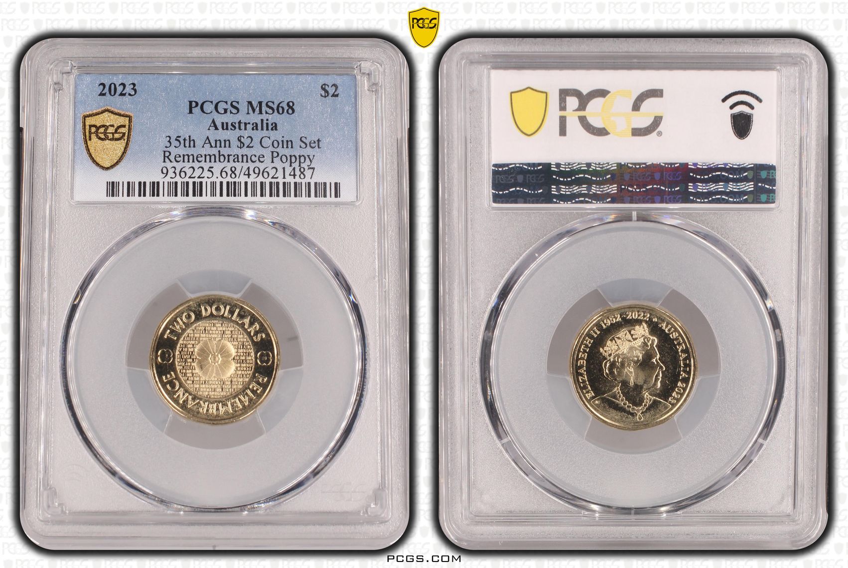 35th Ann $2 Coin Set Remembrance Poppy, Two Dollar, 2023, PCGS MS68