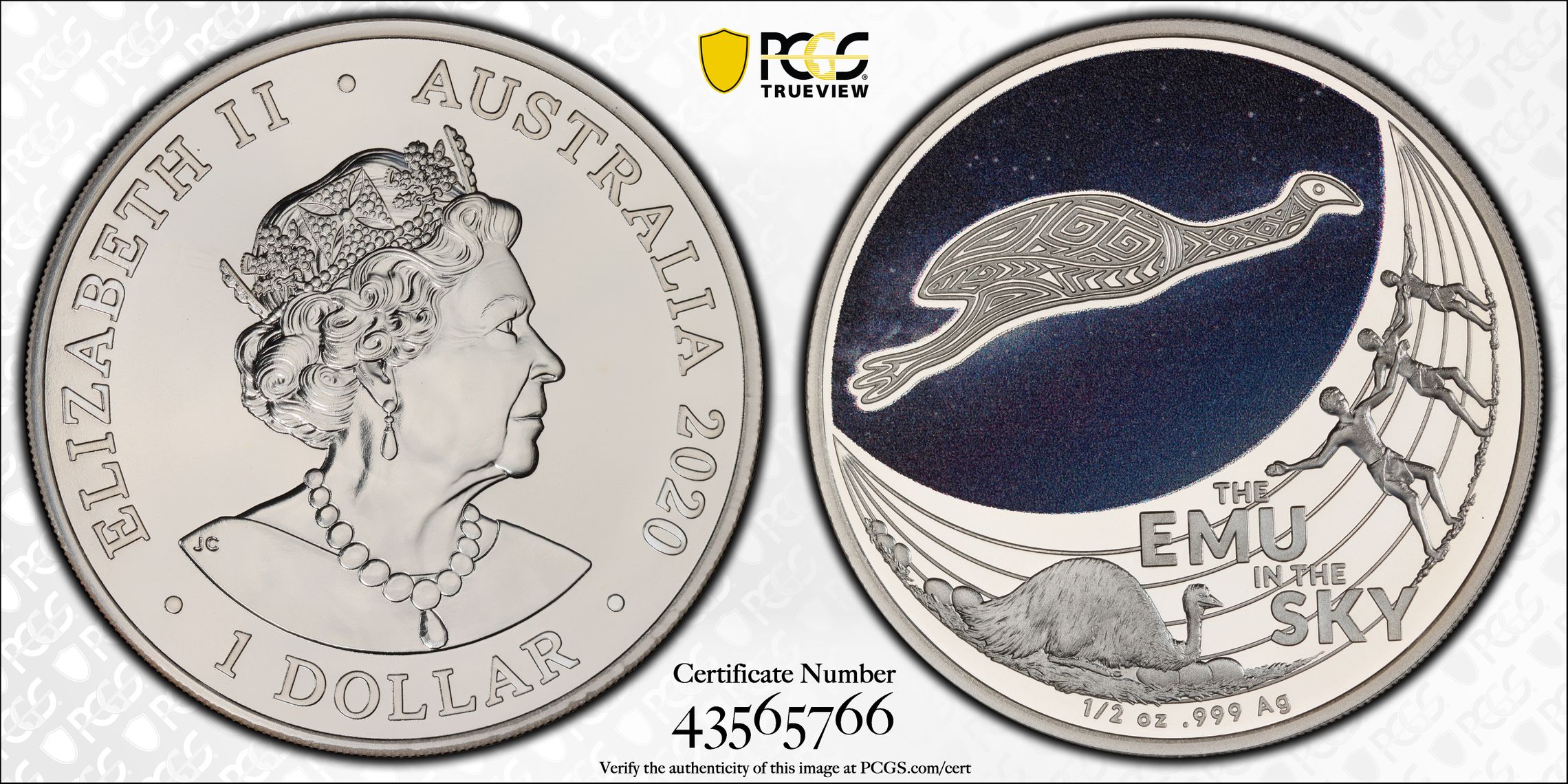 Emu in the Sky Colorized, One Dollar, 2020, PCGS MS68