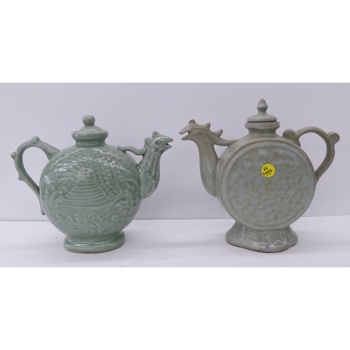 2pc Chinese Celadon Glazed Ewers- 9''