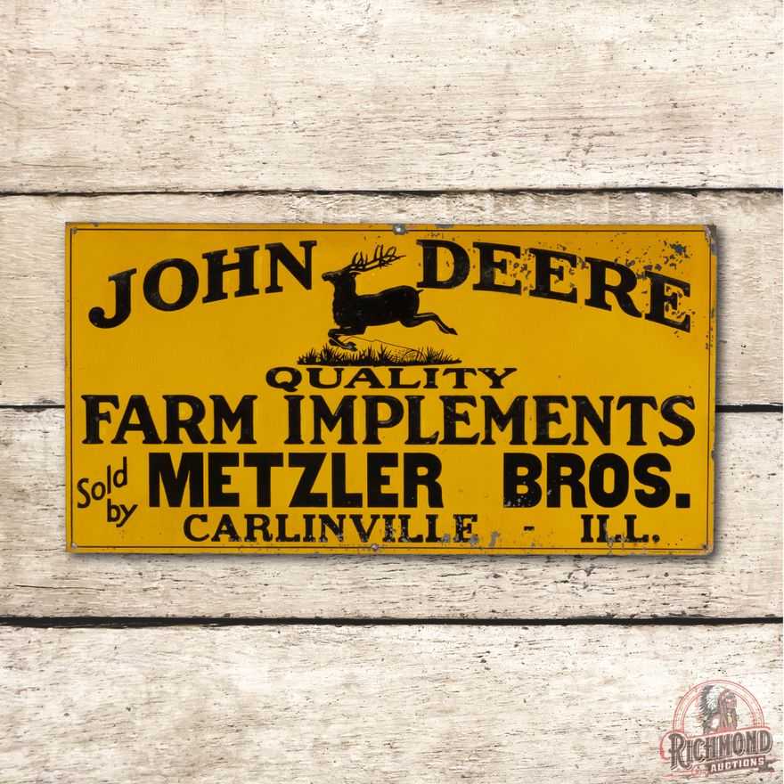John Deere Leaping Deere Logo Illinois Single Sided Metal Sign TAC 7.75