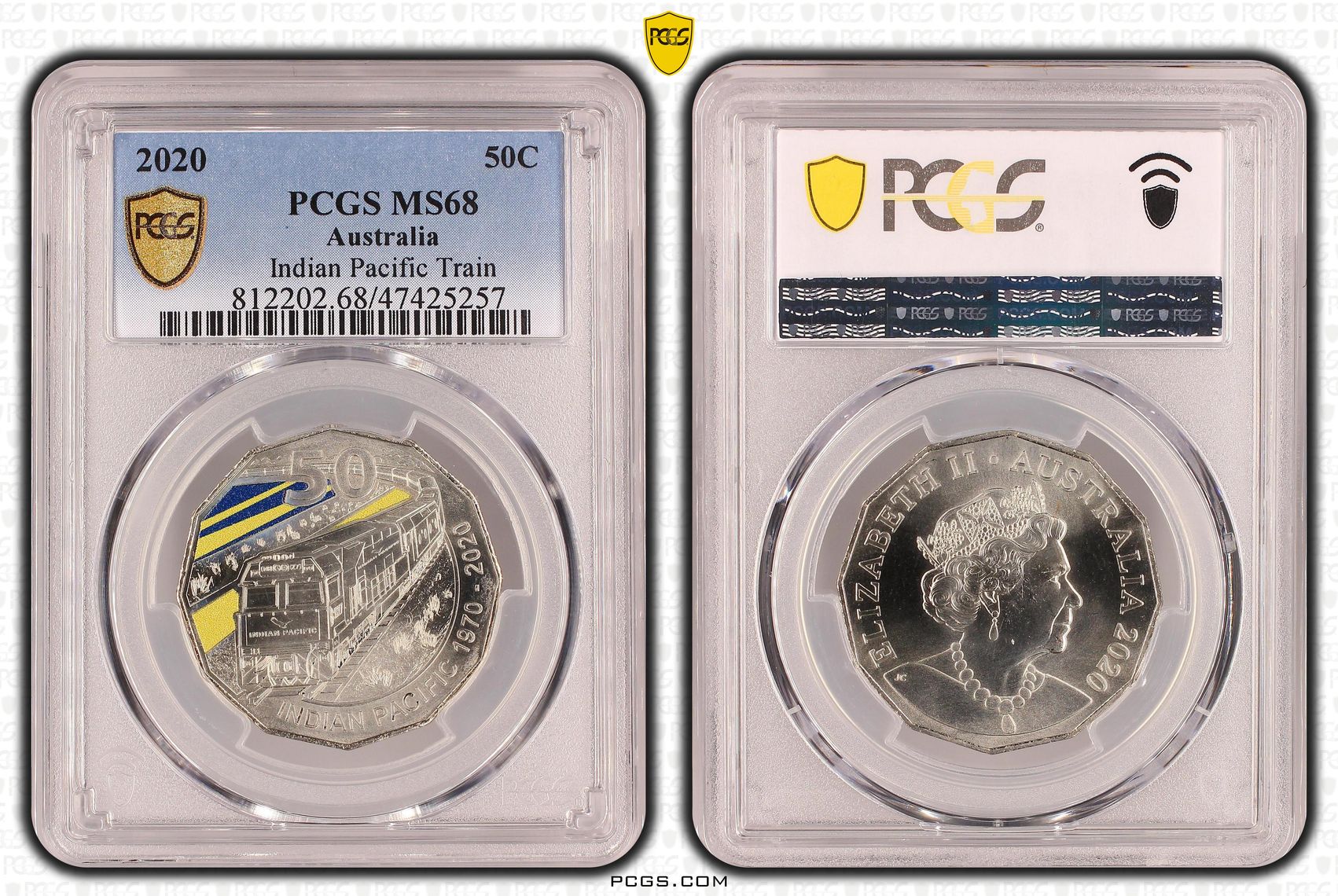 Elizabeth II, Indian Pacific Train, Fifty Cent, 2020, PCGS MS68