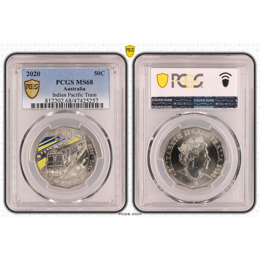 Elizabeth II, Indian Pacific Train, Fifty Cent, 2020, PCGS MS68