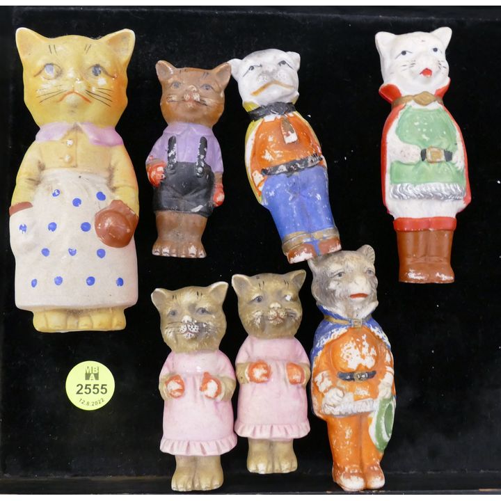 7pc Old Bisque Cat Frozen Charlotte Dolls- 3'' to 4.5''
