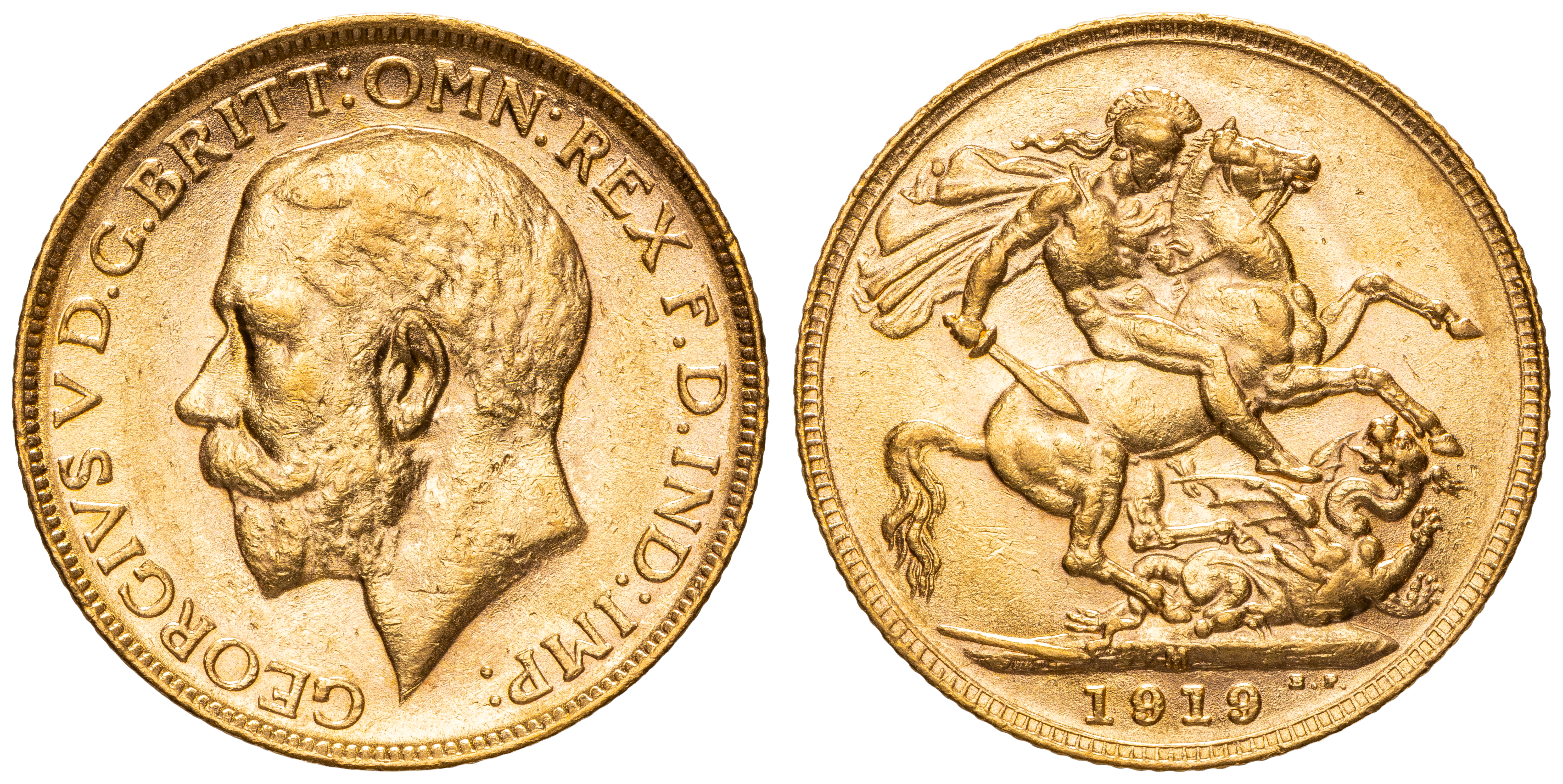 George V, Sovereign, 1919-M, aEF
