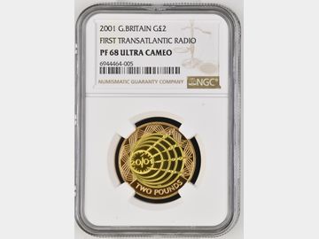 2001 ELIZABETH II MARCONI PROOF GOLD 2 POUND PF68 UCAM