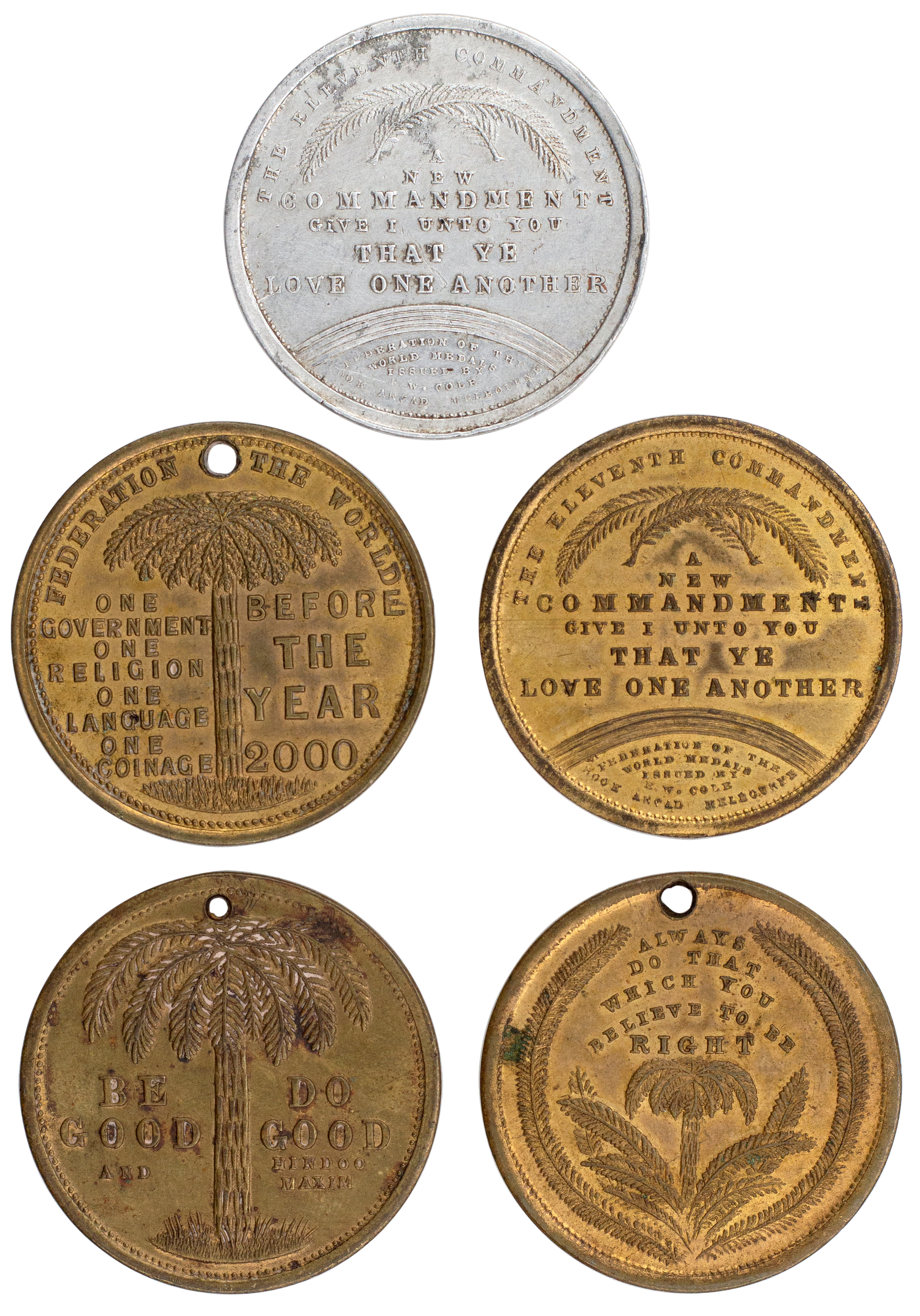 E. W. Cole, Coles Book Arcade, Melbourne, Gilt Tokens, 1880, EF - gEF