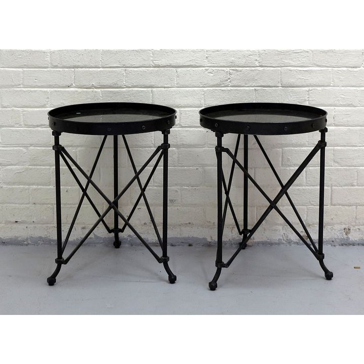 PAIR OF HEAVY GRANITE TOP STEEL SIDE TABLES