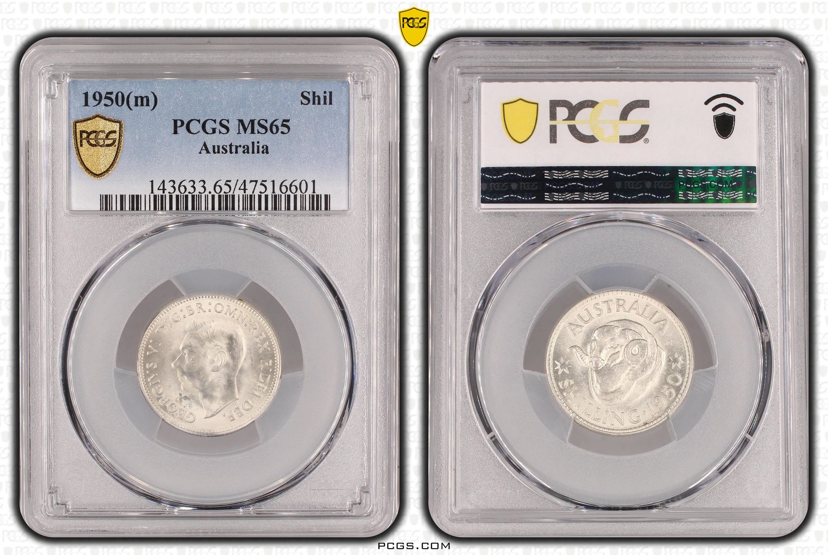 Shilling, 1950(m) POP Report 11/0, PCGS MS 65