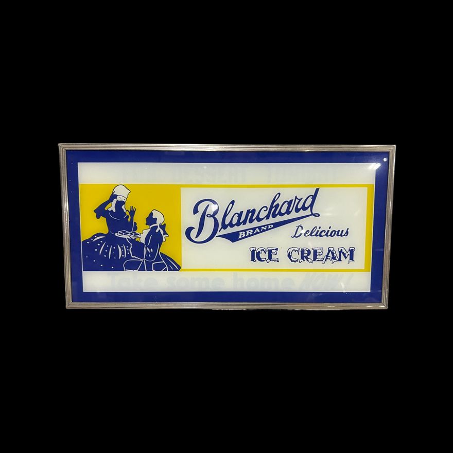 Blanchard Brand Ice Cream See Through Glass Cardboard Display Sign
