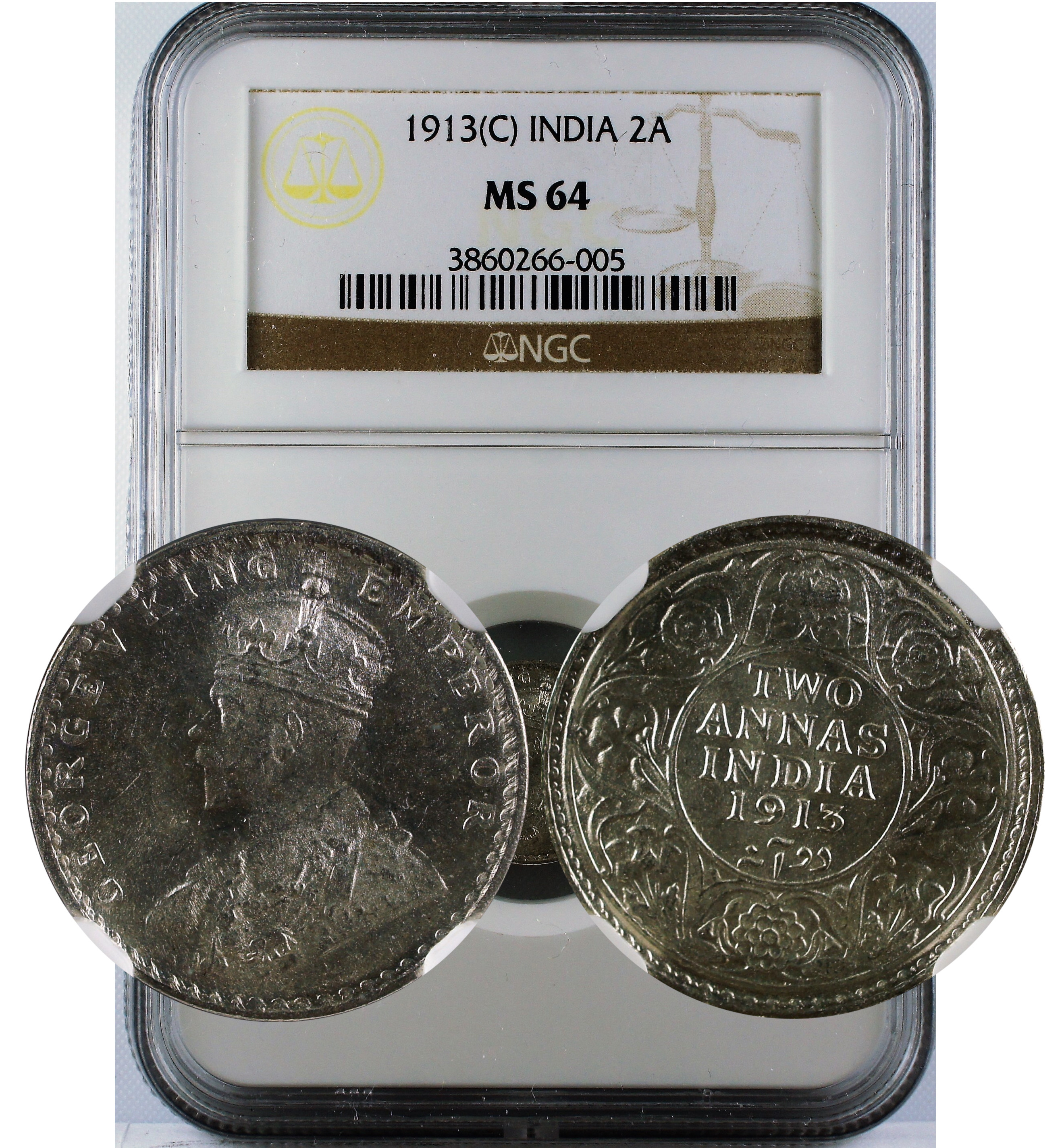 1913 C INDIA 2ANNA MS64