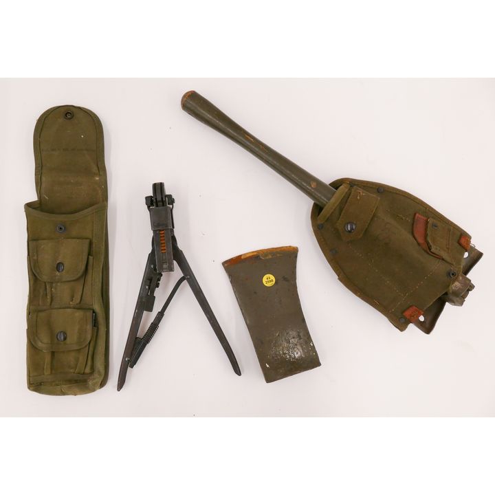 3pc US Army Equipment- wire splicer, axe head, shovel