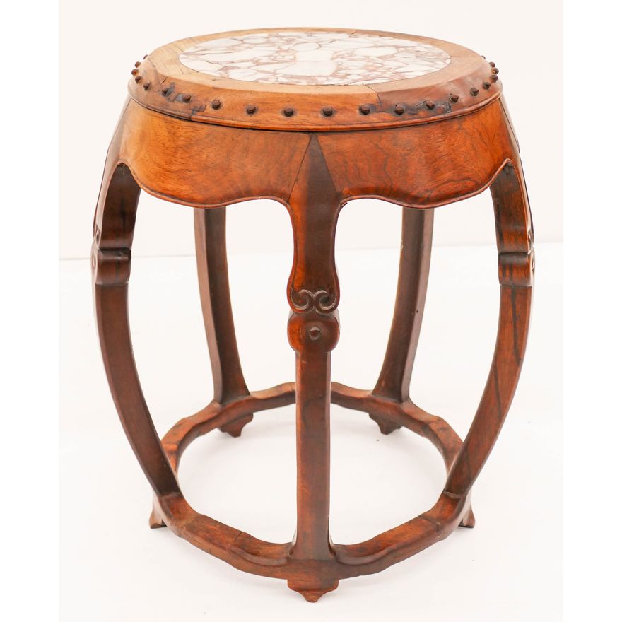 Chinese Qing Rosewood Drum Stool with Dream Stone