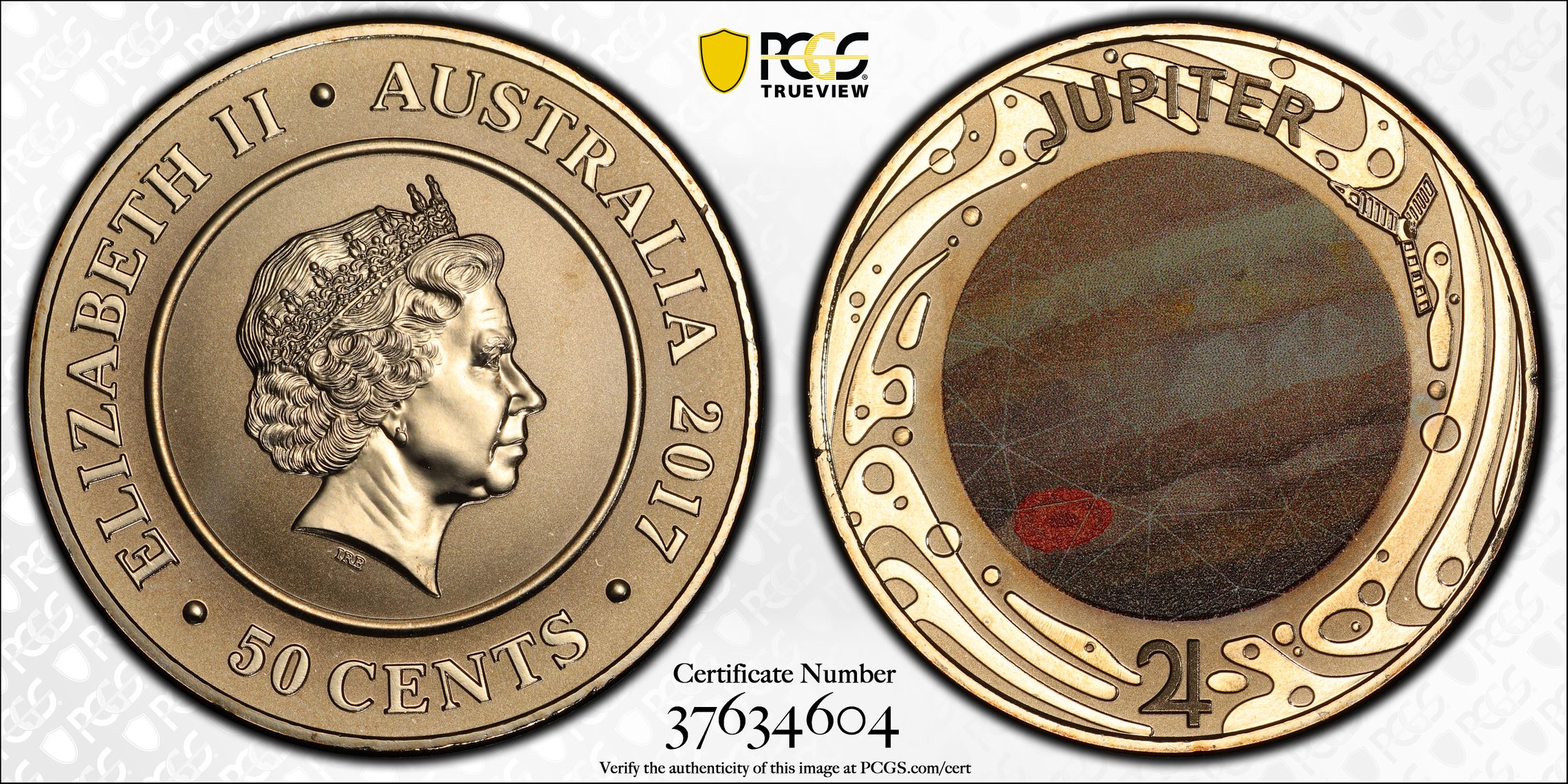 2017 Australia Fifty Cent, 50c Planetary Coins Jupiter PCGS - MS69 -604