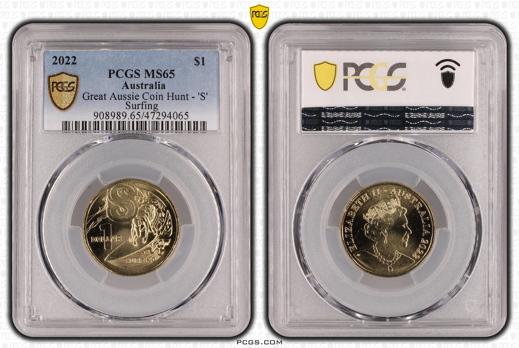 Great Aussie Coin Hunt - 'S', One Dollar, 2022, PCGS MS 65