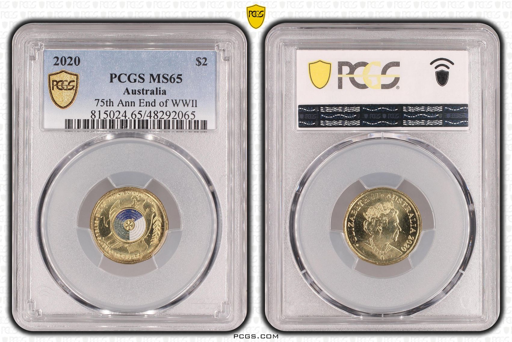 75th Ann End of WWII Colourised, Two Dollar, 2020, PCGS MS65