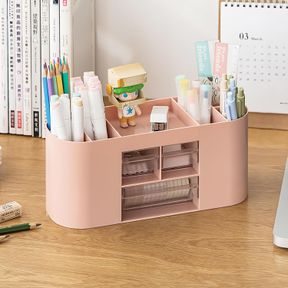 DESK ORGANIZER MULTI-FUNCTIONAL PENCIL PEN HOLDER WITH 3 DRAWERS FOR DESK, OFFICE HOME PINK